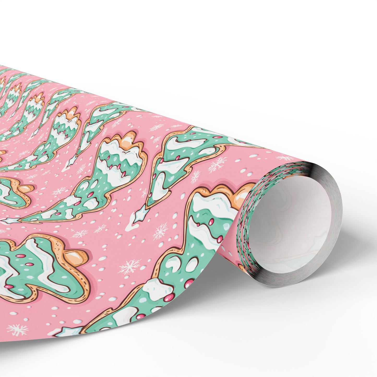 Christmas Tree Cookie Pink and Mint Green Wrapping Paper Roll — Cute Pastel Holiday Gift Wrap