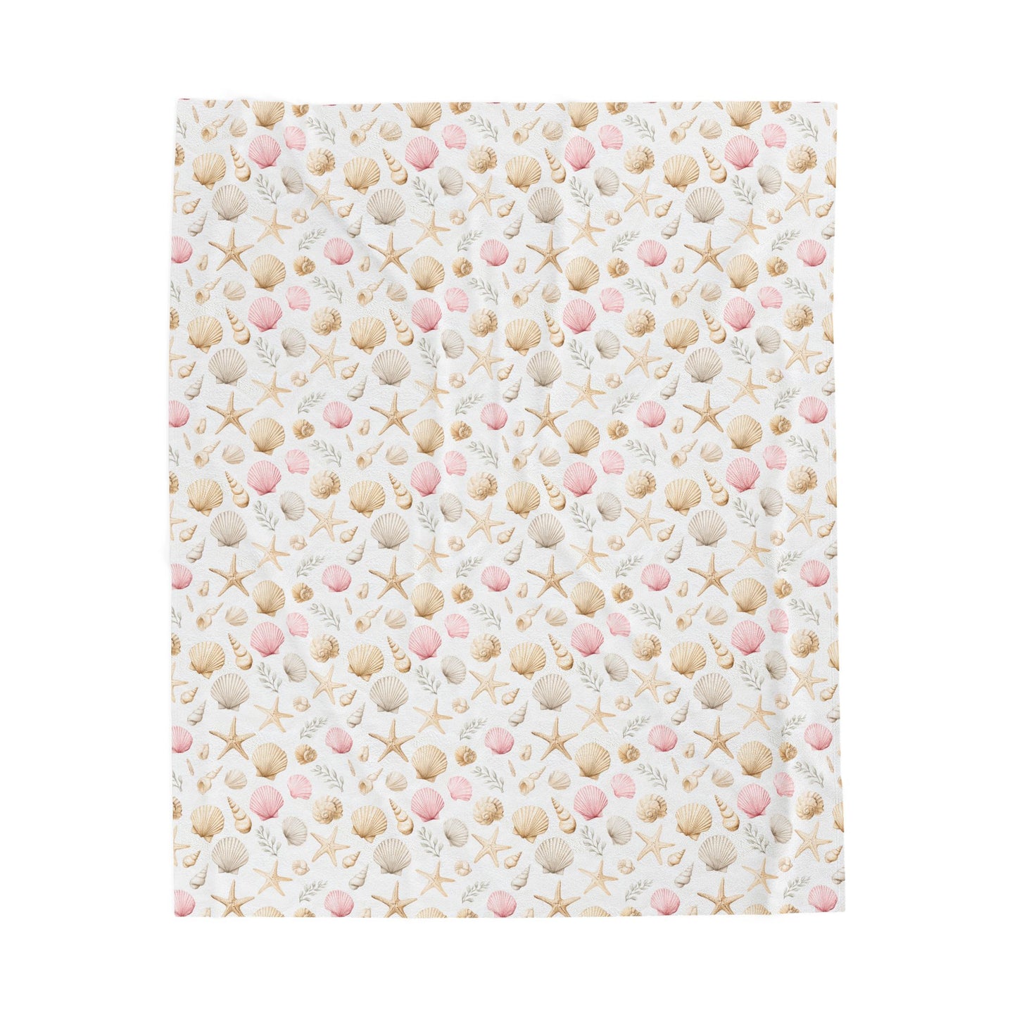 Seashell & Starfish Velveteen Plush Blanket — Coastal Beach Pattern