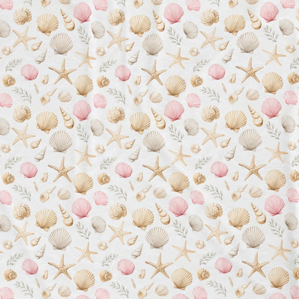 Seashell & Starfish Velveteen Plush Blanket — Coastal Beach Pattern