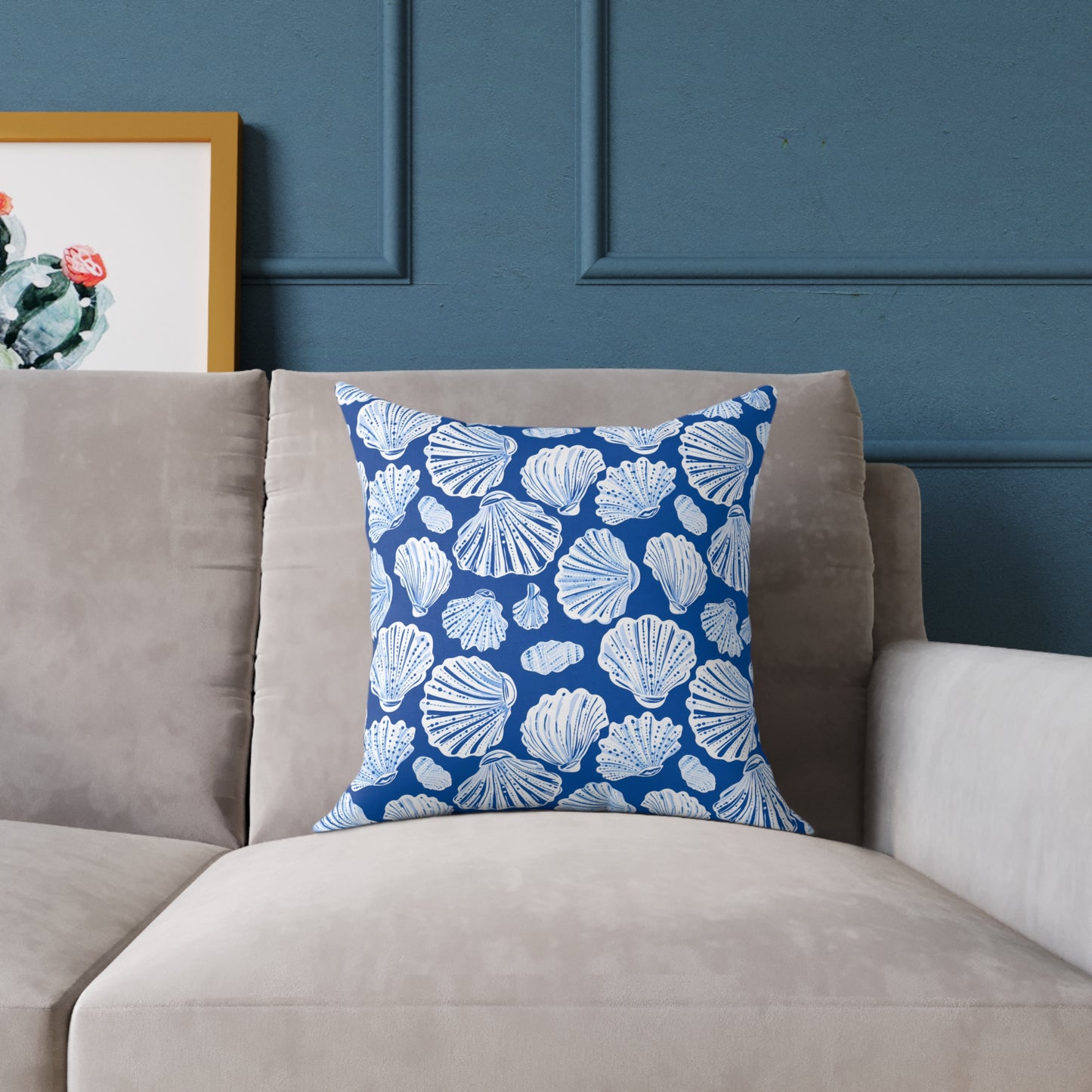 Nautical Blue Shell Pattern Square Throw Pillow