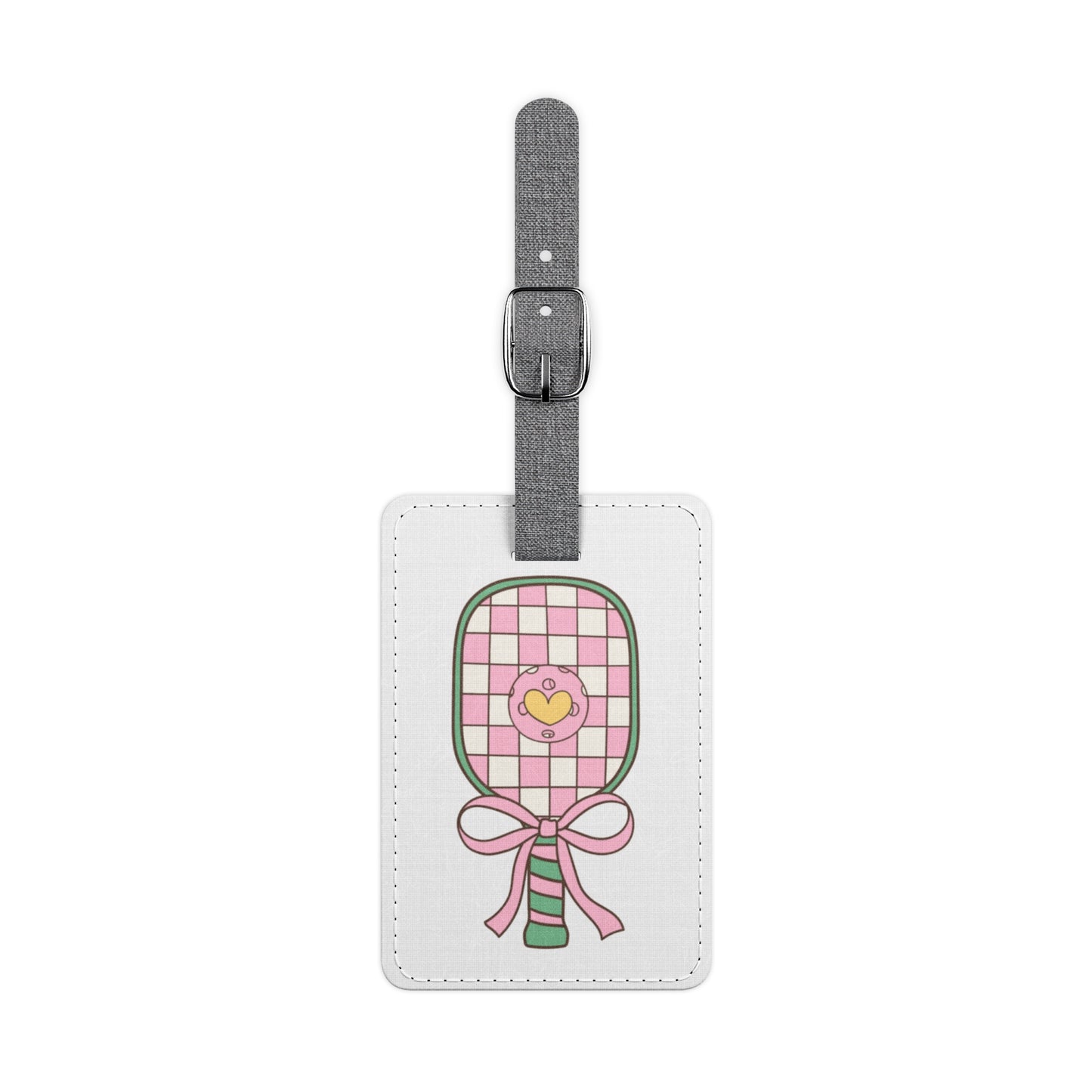 Cute Pink Pickleball Checkered Luggage Tag — Heart Dink Design Travel ID