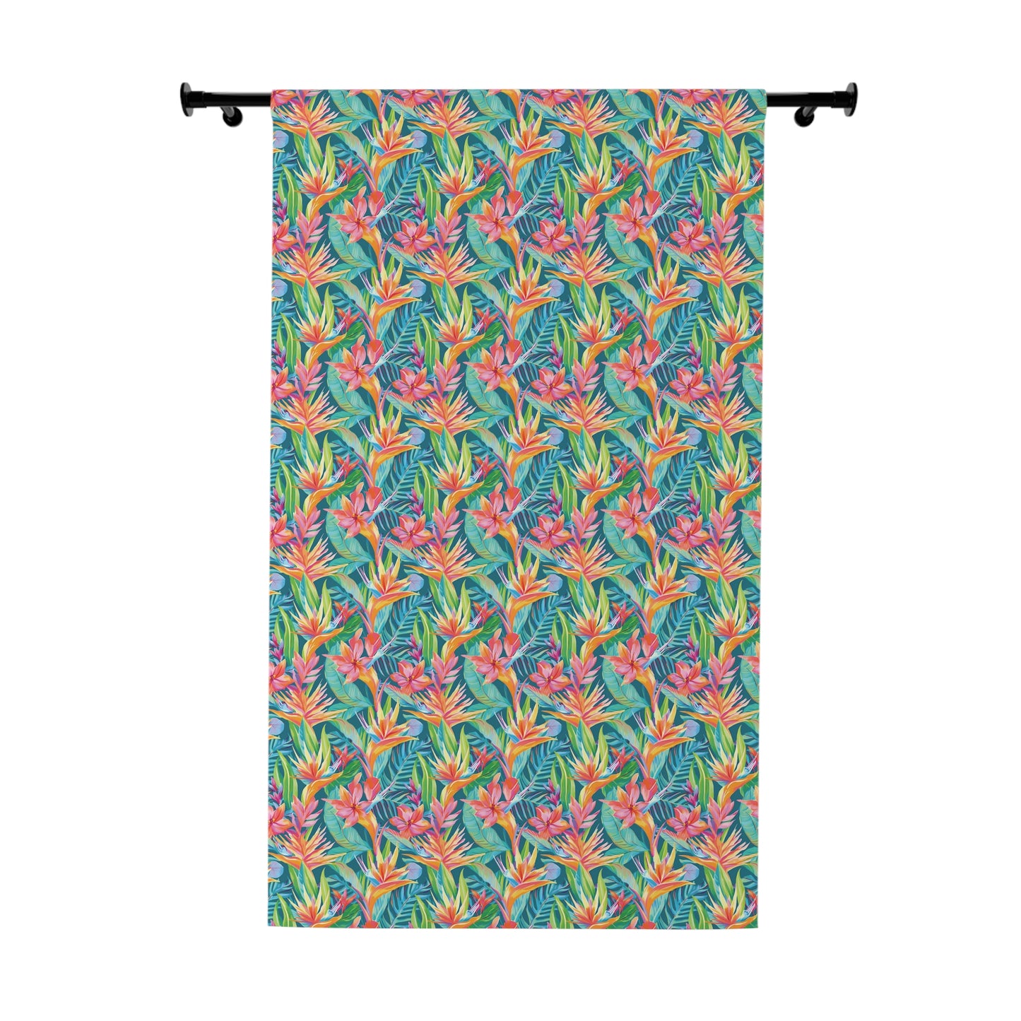Teal Tropical Floral Curtain — Vibrant Bird of Paradise Window Panel