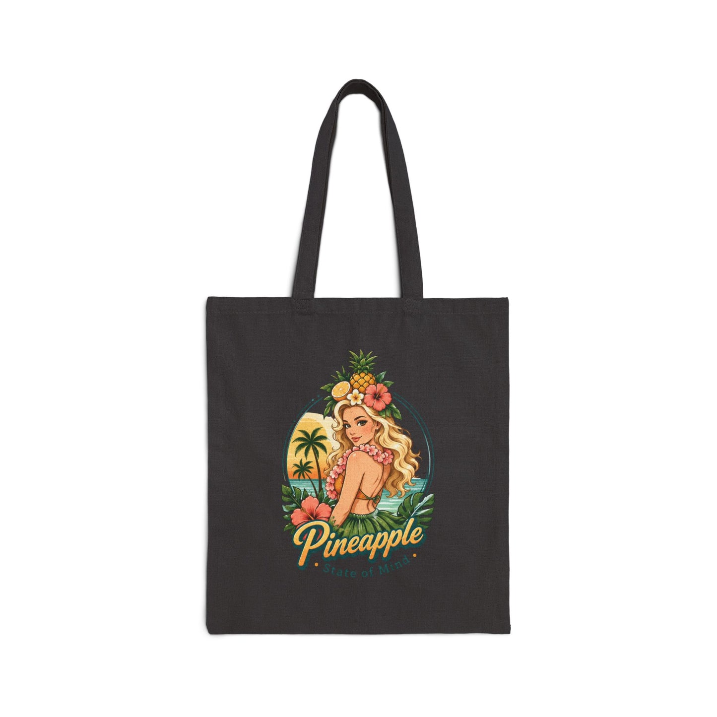 Pineapple Stat of MindvTote Bag — Vintage Pineapple Hula Girl Canvas Tote Bag