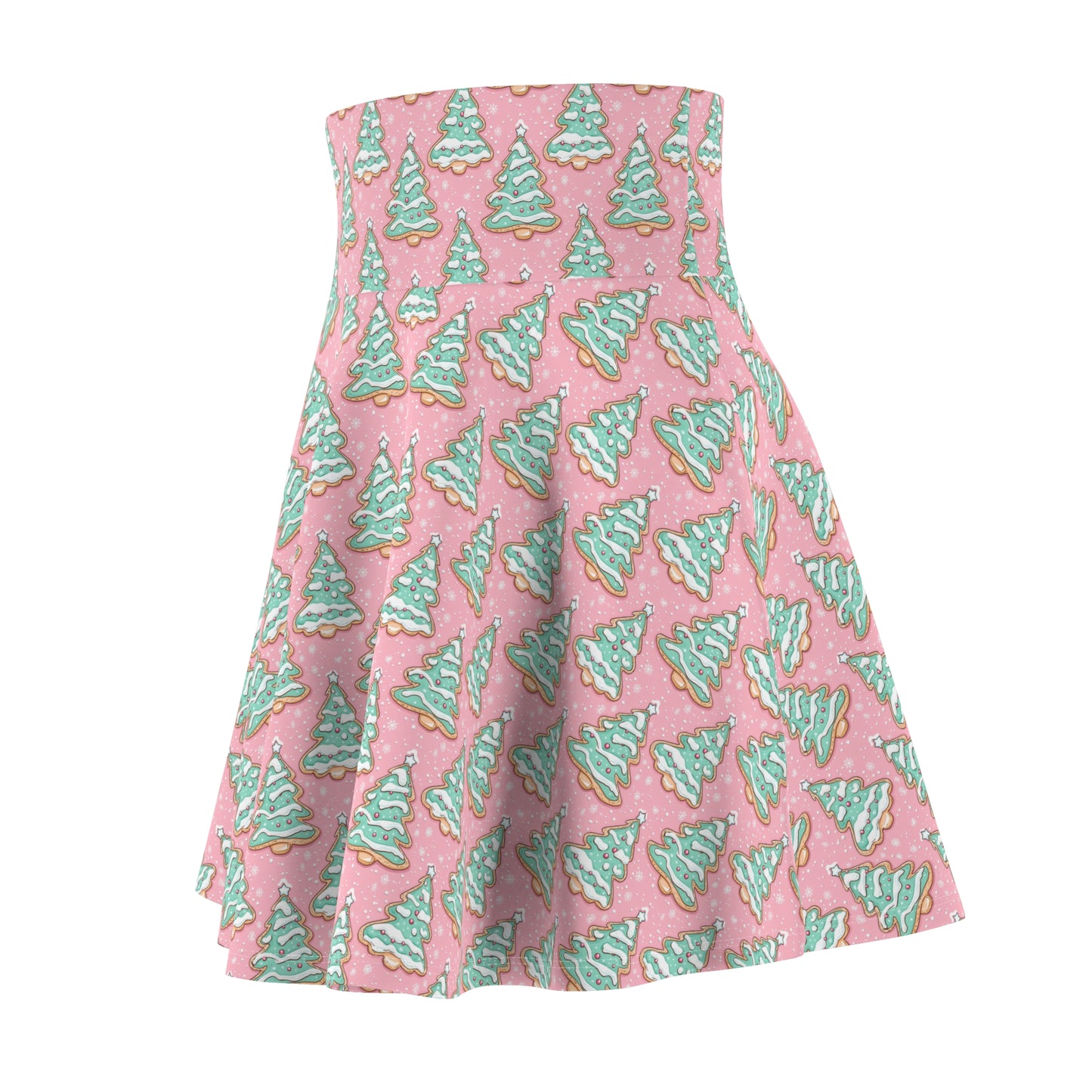 Christmas Cookie Tree Skater Skirt — Pink Holiday AOP Flared Skirt