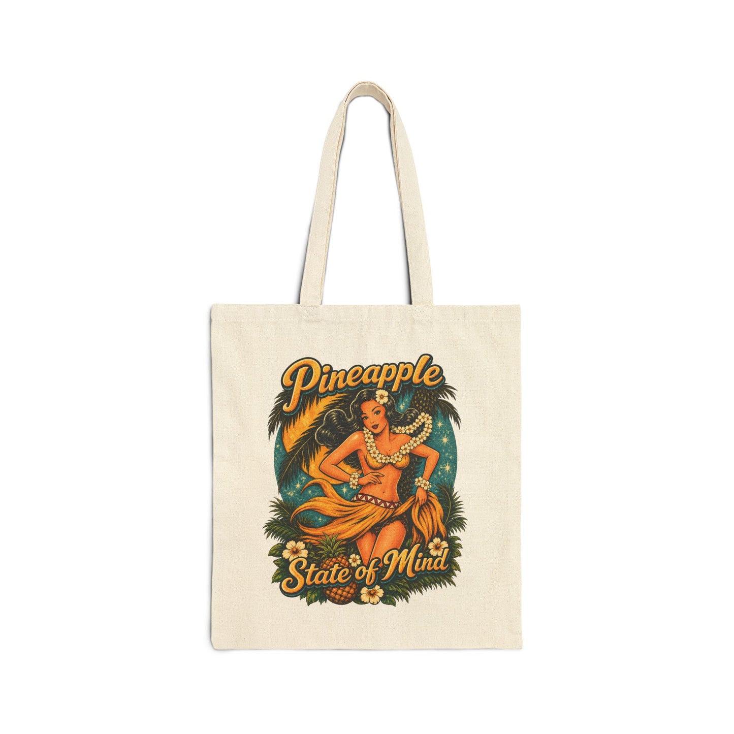 Pineapple Stat of Mind Tote Bag — Vintage Pineapple Hula Girl Canvas Tote Bag
