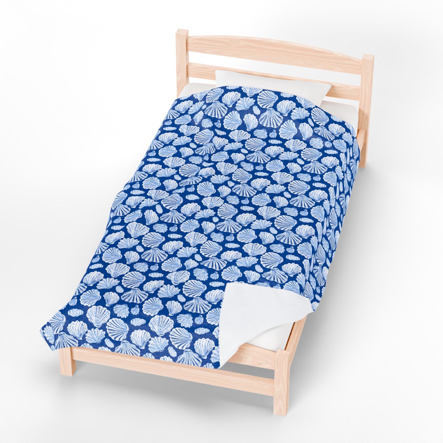 Seashell Blue Velveteen Plush Blanket — Coastal Nautical Throw