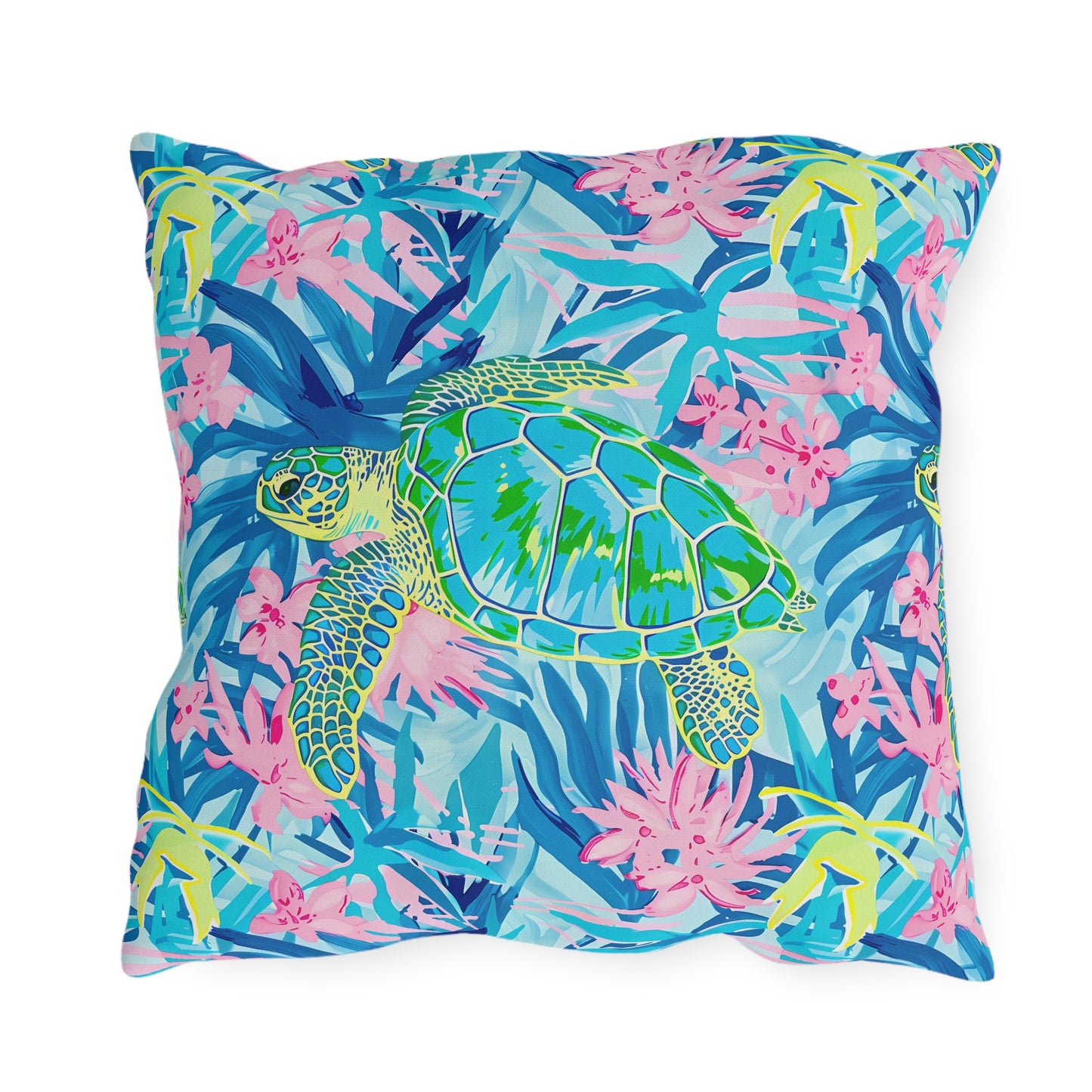 Sea Turtle Tropical Outdoor Pillow — Vibrant Coastal Patio Throw