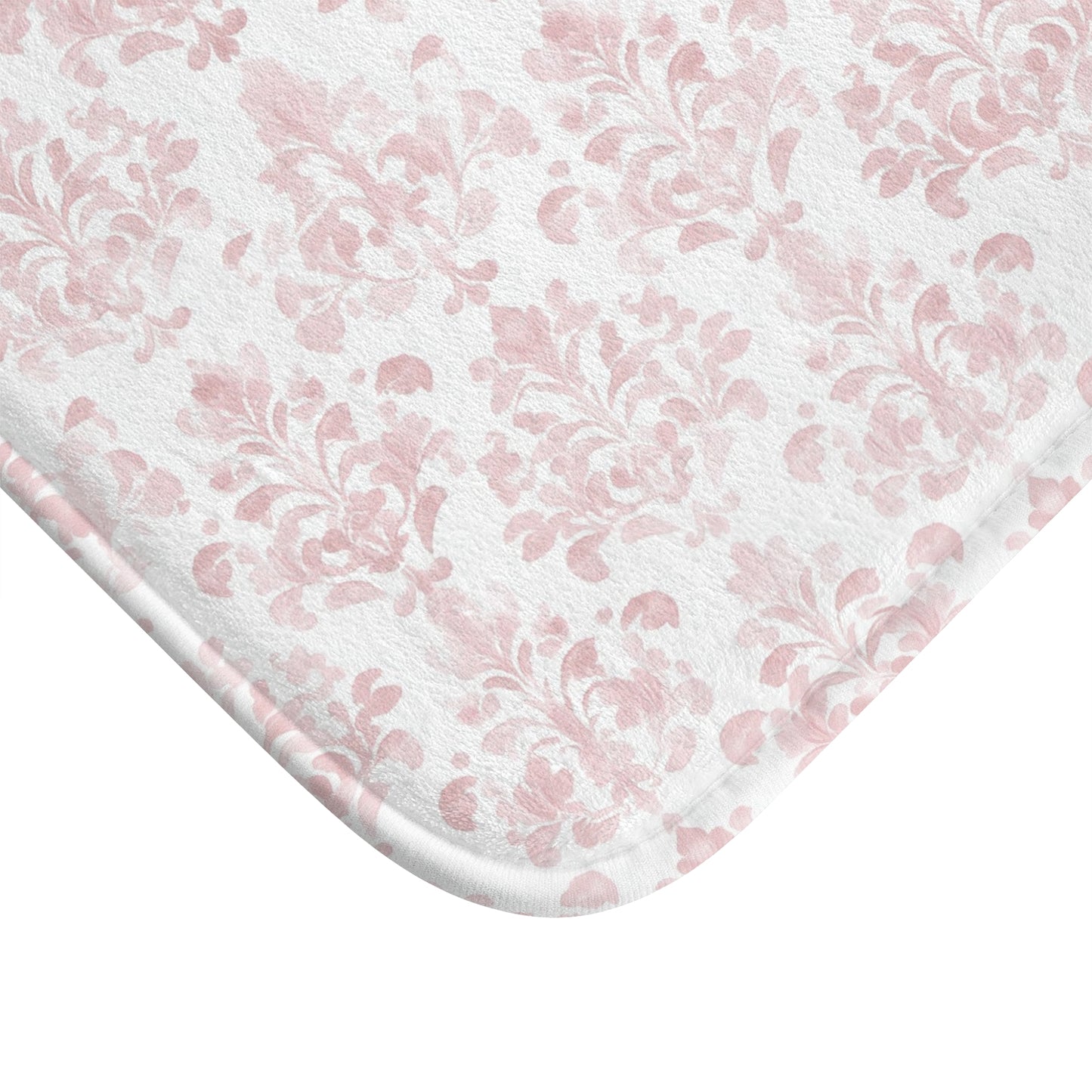 Blush Damask Bath Mat — Soft Pink Vintage Floral Bathroom Rug