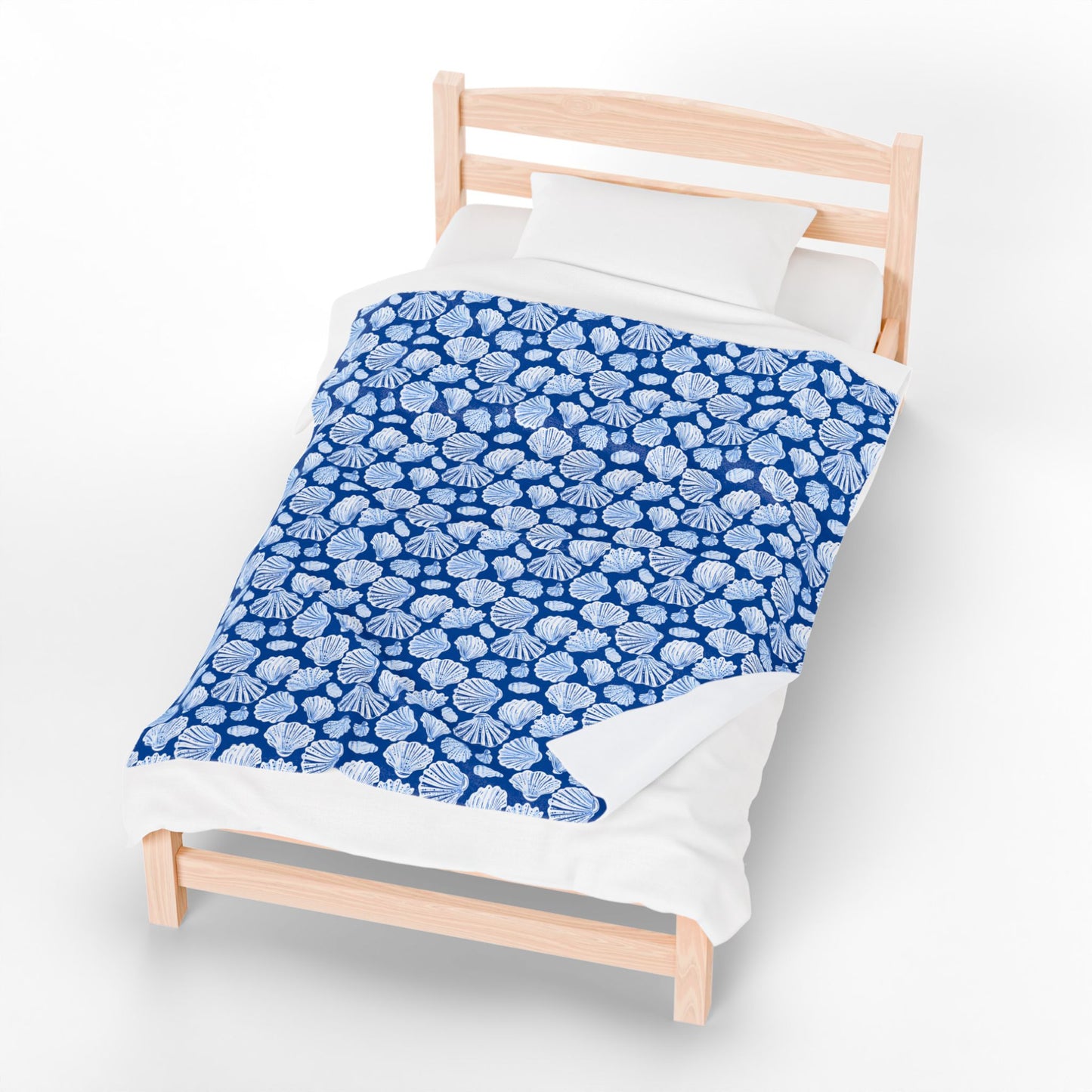 Seashell Blue Velveteen Plush Blanket — Coastal Nautical Throw