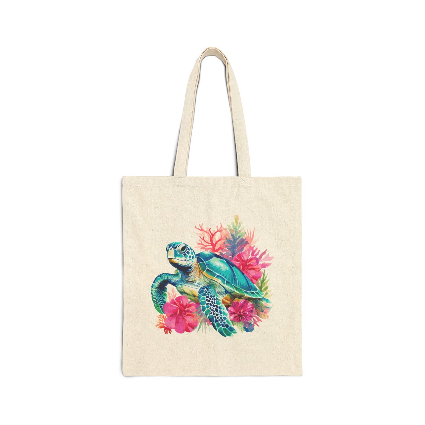 Sea Turtle Floral Canvas Tote — Eco-Friendly Beach Bag