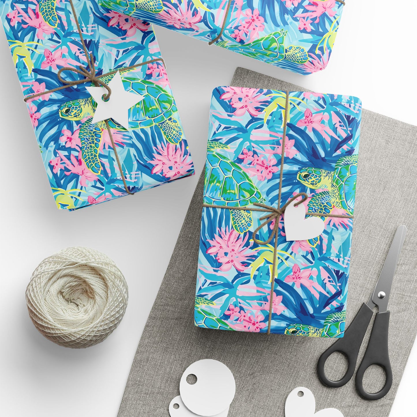 Gift Wrap Tropical Floral Sea Turtle Wrapping Paper, Vibrant Gift Wrap, Eco-Friendly Wrapping, Birthday, Holiday, Party Decor