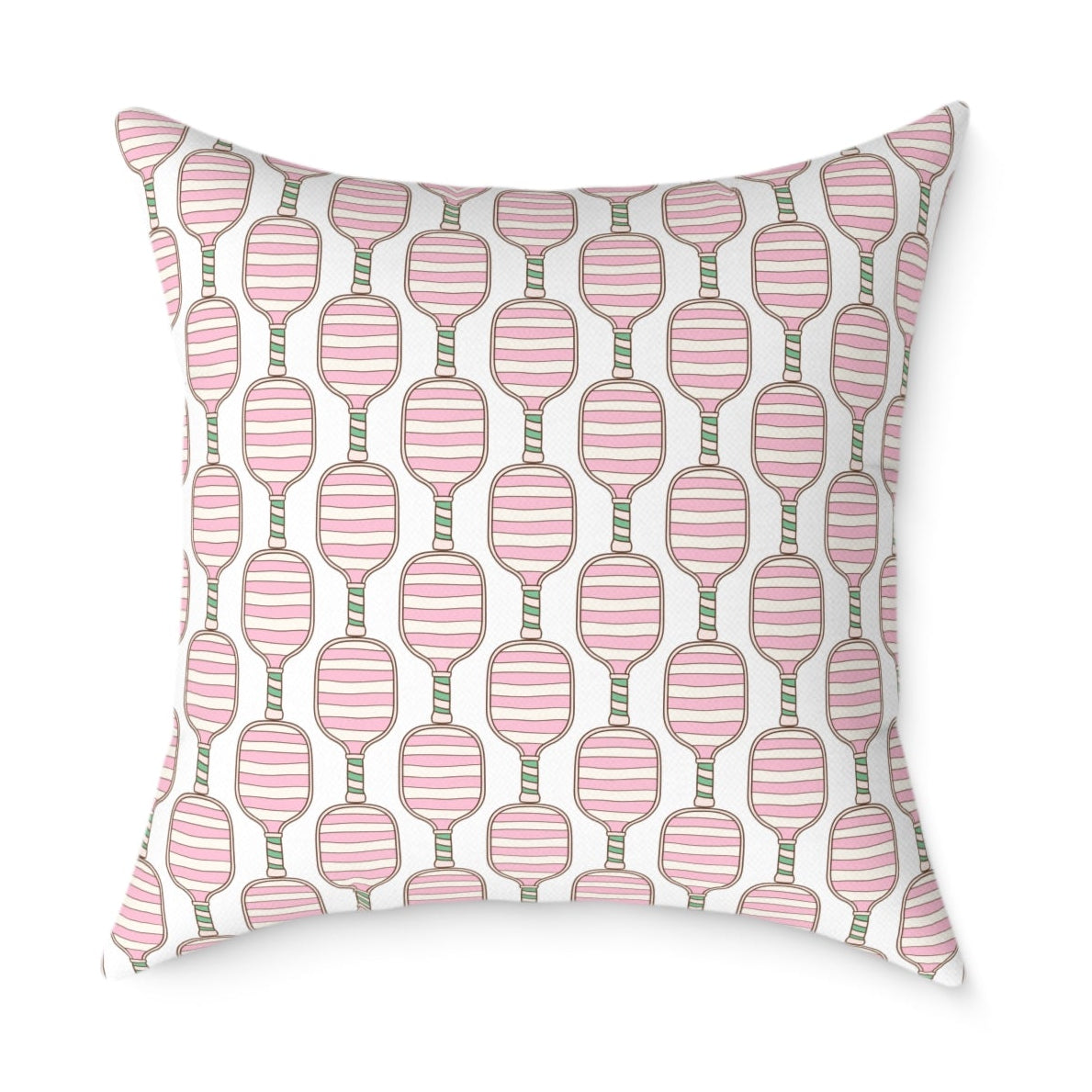 Pink Pickleball Preppy Pattern Pillow — Decorative Square Throw Pillow