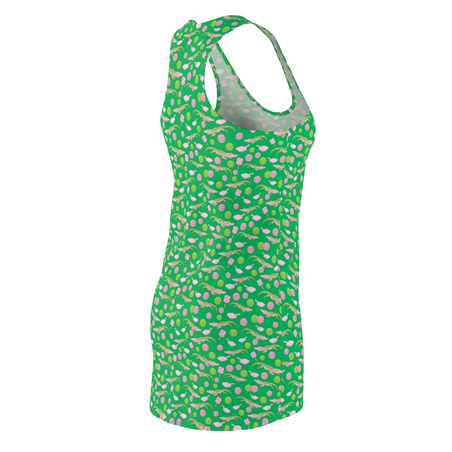 Green  and Pink Pickleball Racerback Dress — All-Over Print Summer Sundress