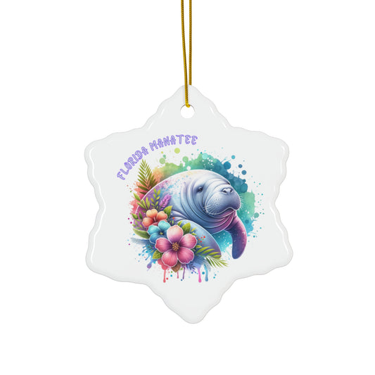 Ceramic Christmas Florida Manatee Snowflake Ornament