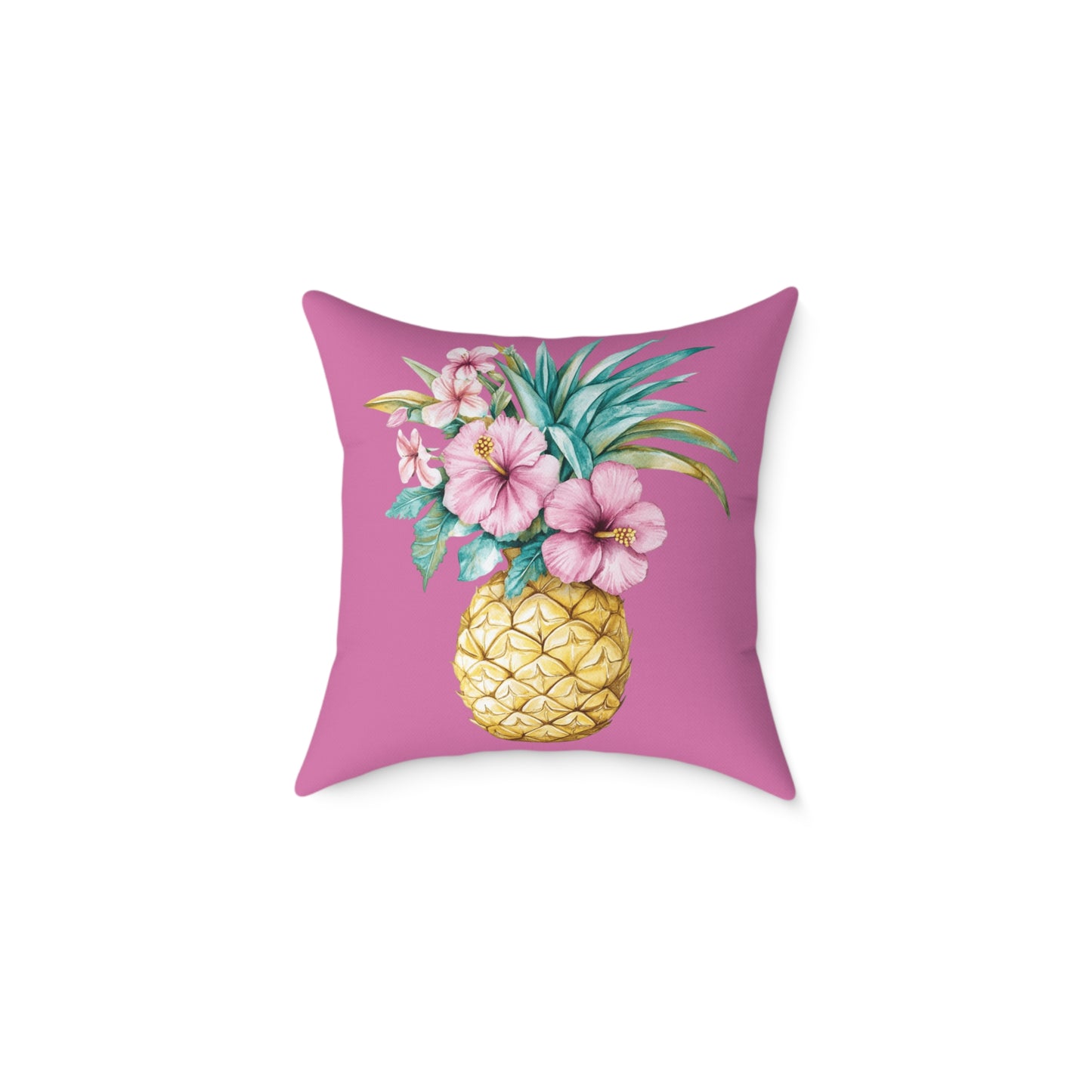 Pineapple Hibiscus Square Pillow — Tropical Floral Decorative Throw Pillow
