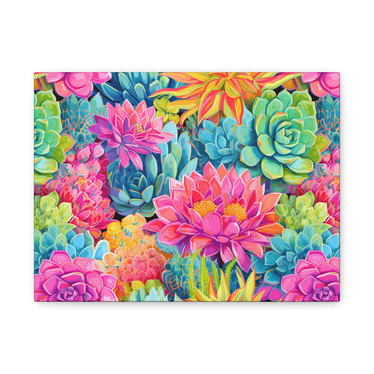 Vibrant Succulent Garden Canvas - Colorful Floral Wall Art, Matte Stretched 1.25"