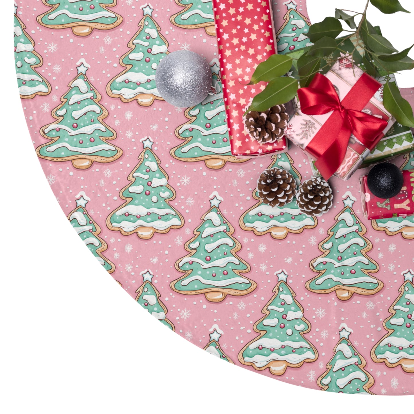Christmas Tree Skirt - Pink Iced Cookie Tree Pattern