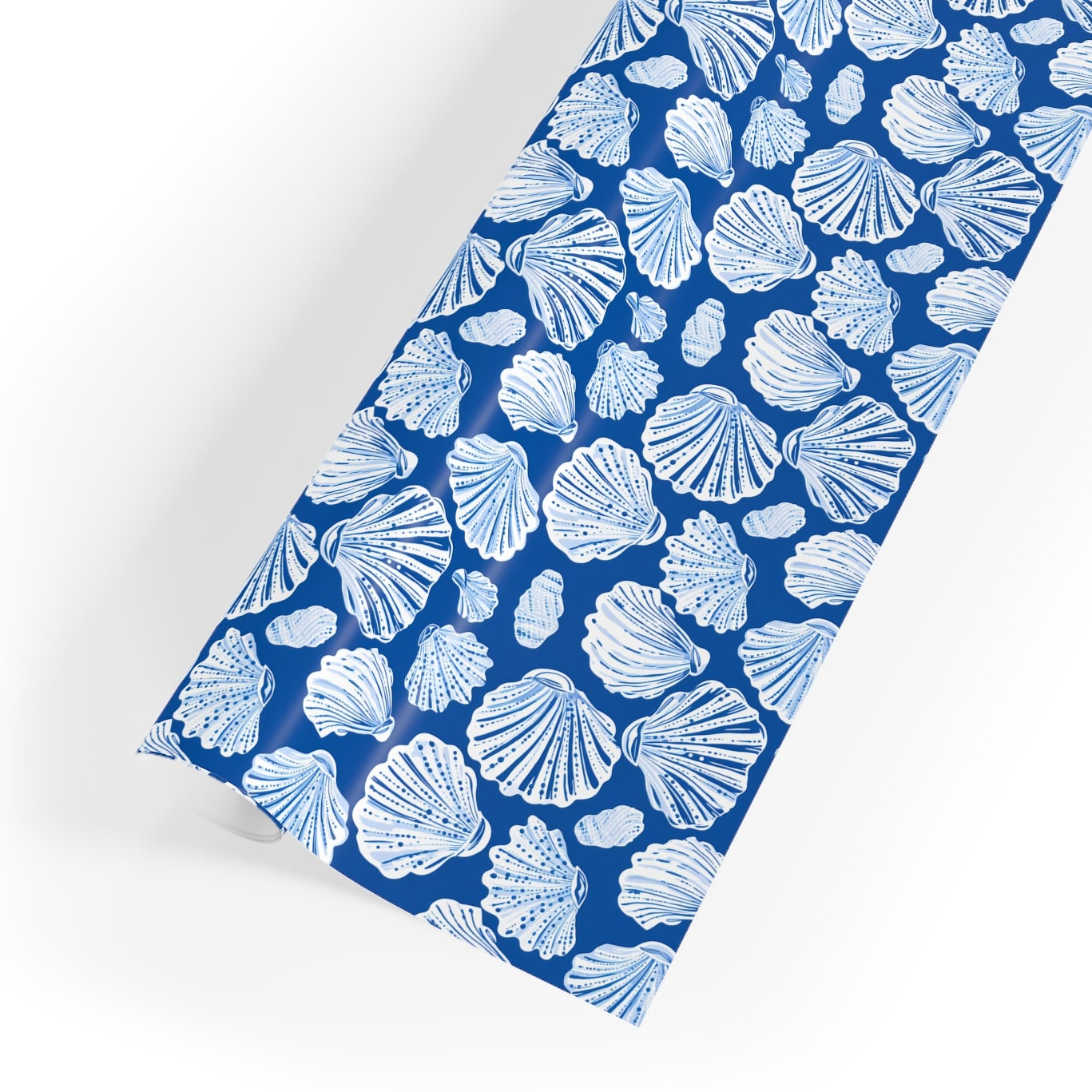 Seashell Pattern Gift Wrap Roll — Blue Coastal Wrapping Paper