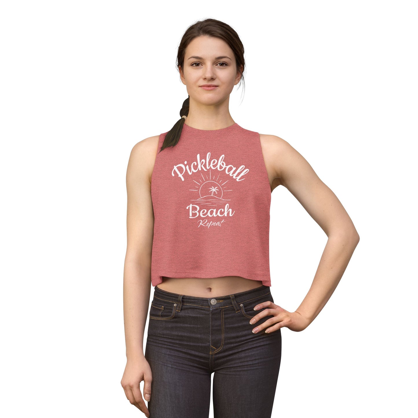 Pickleball Beach Crop Top — "Pickleball Beach Repeat" Women's Sleeveless Tank