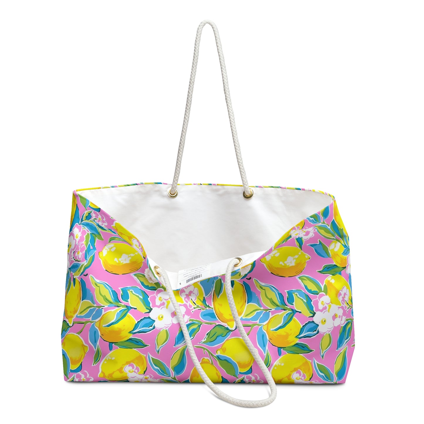 Lemon Blossom Weekender Bag — Bright Pink Citrus Travel Tote