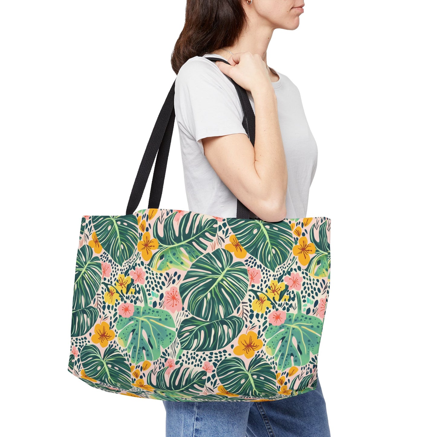 Tropical Leaf Weekender Tote — Floral Monstera Travel Bag