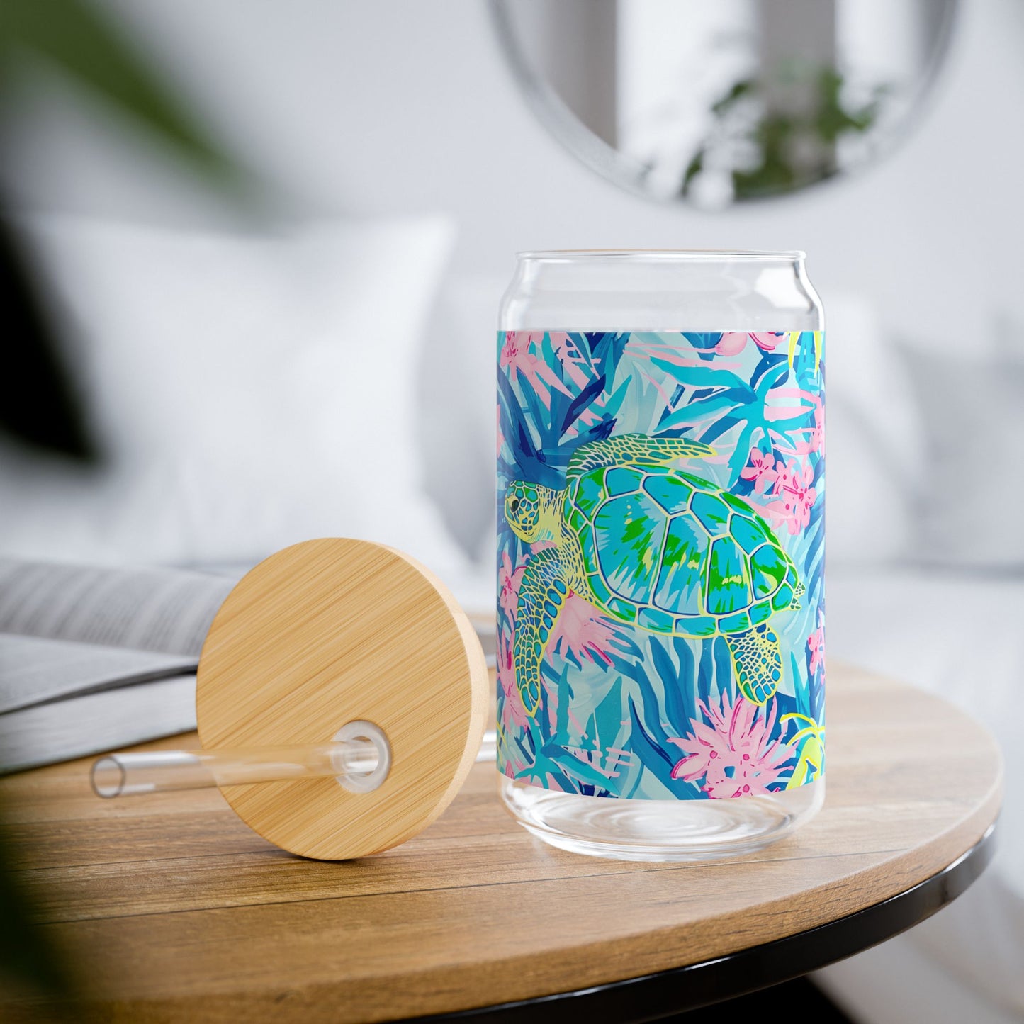Eco-Friendly Summer Drinkware, Tropical Sipper Glass, 16oz | Sea Turtle Design, Party Accessory, Gift for Ocean Lovers