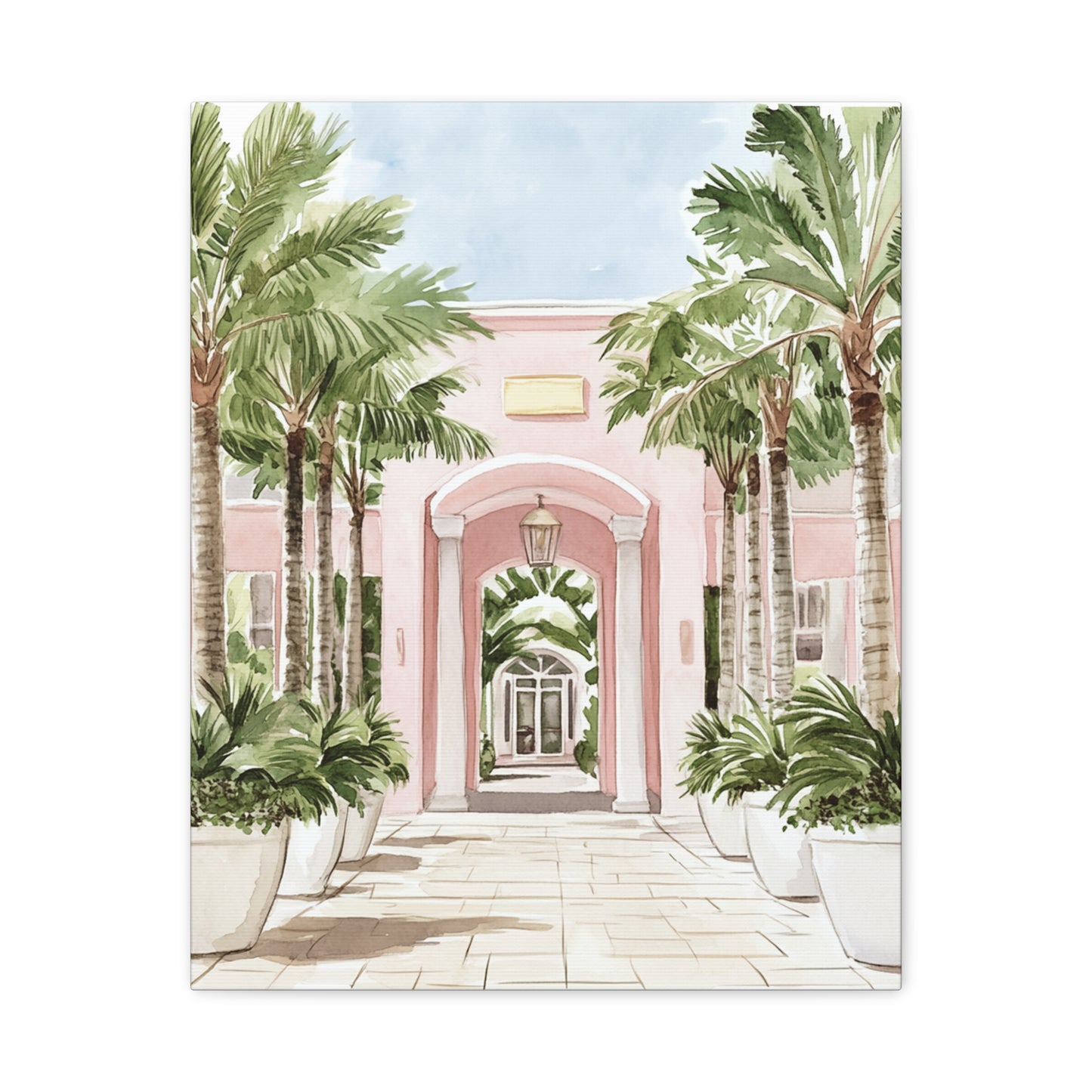 Tropical Pink Archway Canvas Wall Art — Coastal Palm Palmistry Matte Stretched Print