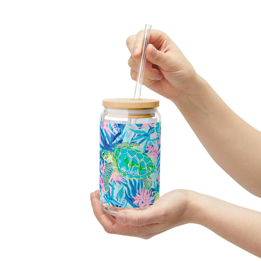 Eco-Friendly Summer Drinkware, Tropical Sipper Glass, 16oz | Sea Turtle Design, Party Accessory, Gift for Ocean Lovers