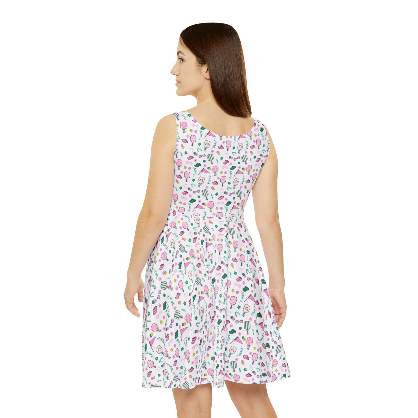 Preppy Pink Pickle ball Women's Skater Dress - Cute Pastel All-Over Print