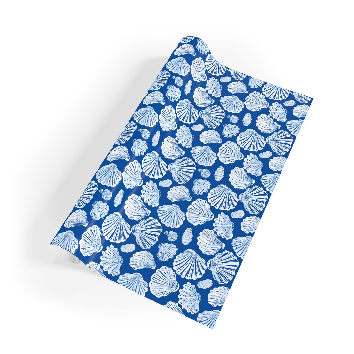Seashell Pattern Gift Wrap Roll — Blue Coastal Wrapping Paper