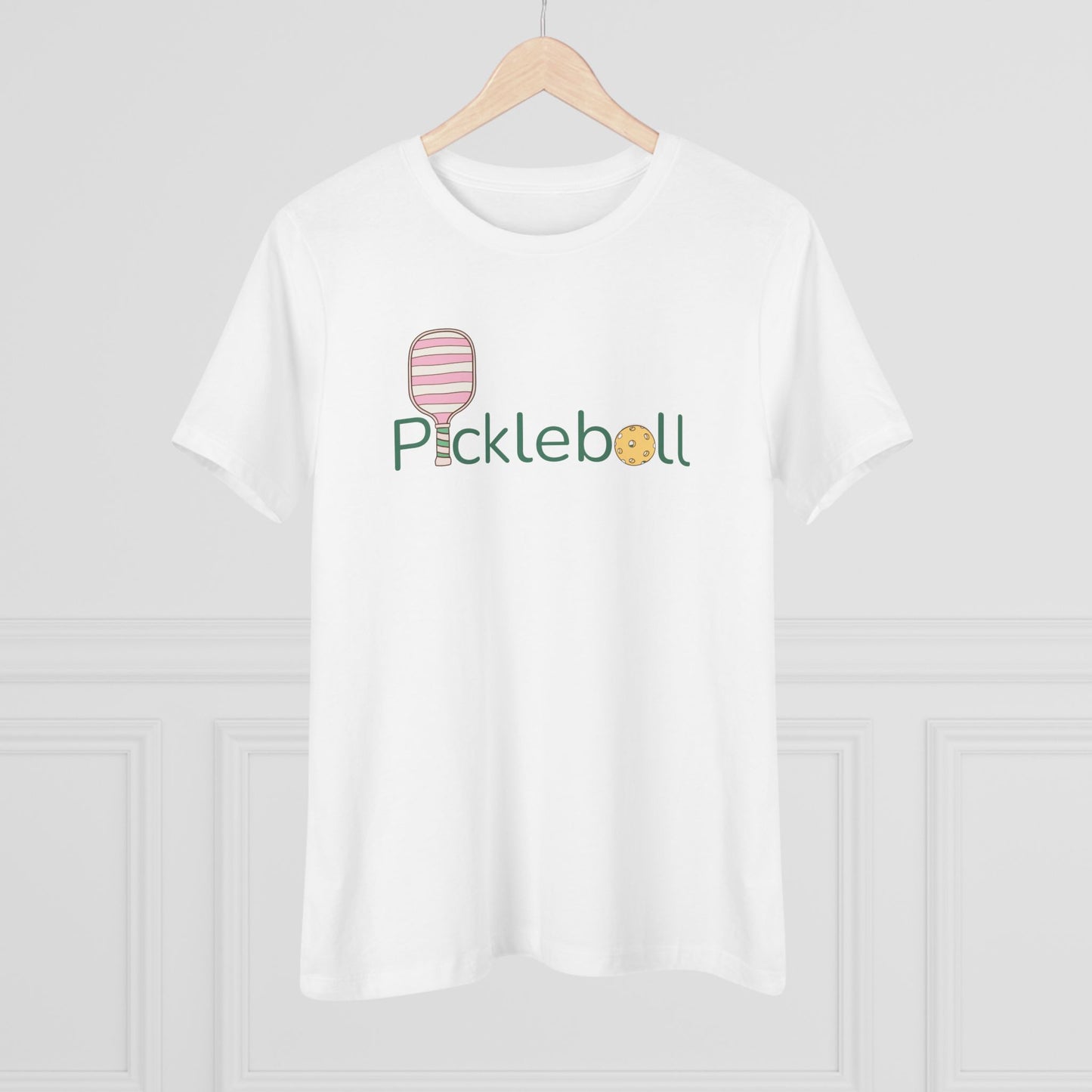 Cute Pickleball Women's Cotton Tee — Pastel Paddle & Ball Graphic