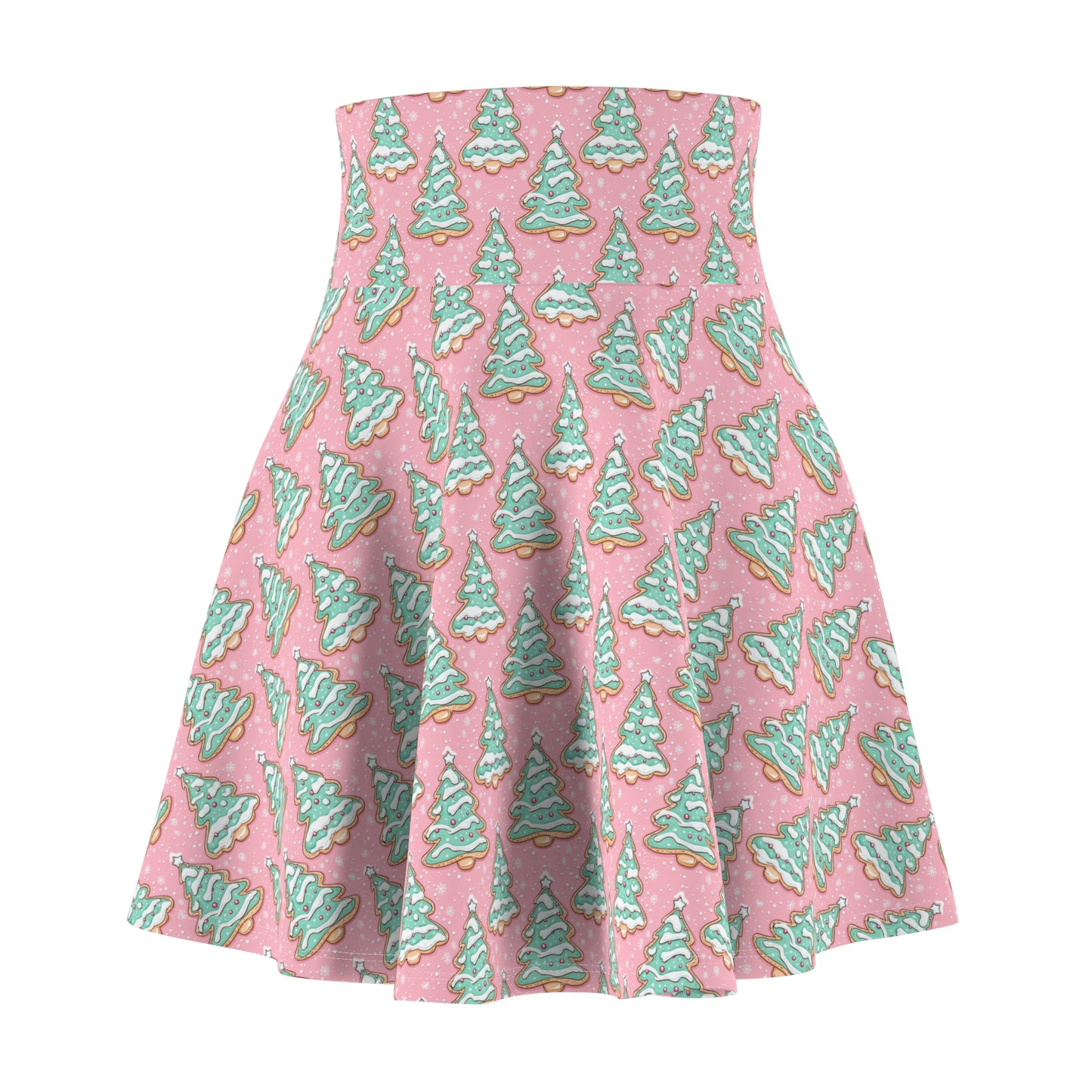 Christmas Cookie Tree Skater Skirt — Pink Holiday AOP Flared Skirt