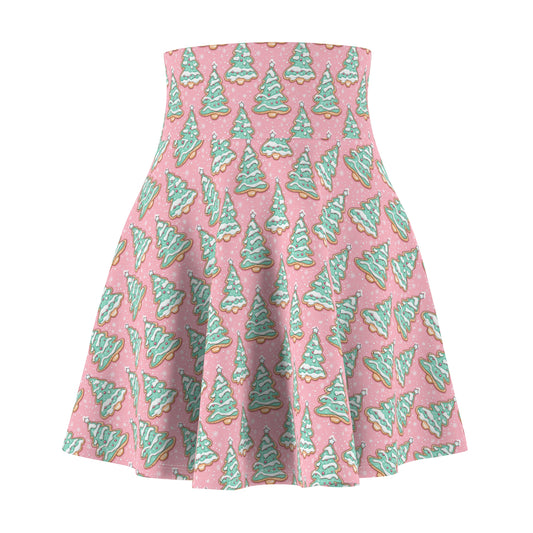 Christmas Cookie Tree Skater Skirt — Pink Holiday AOP Flared Skirt