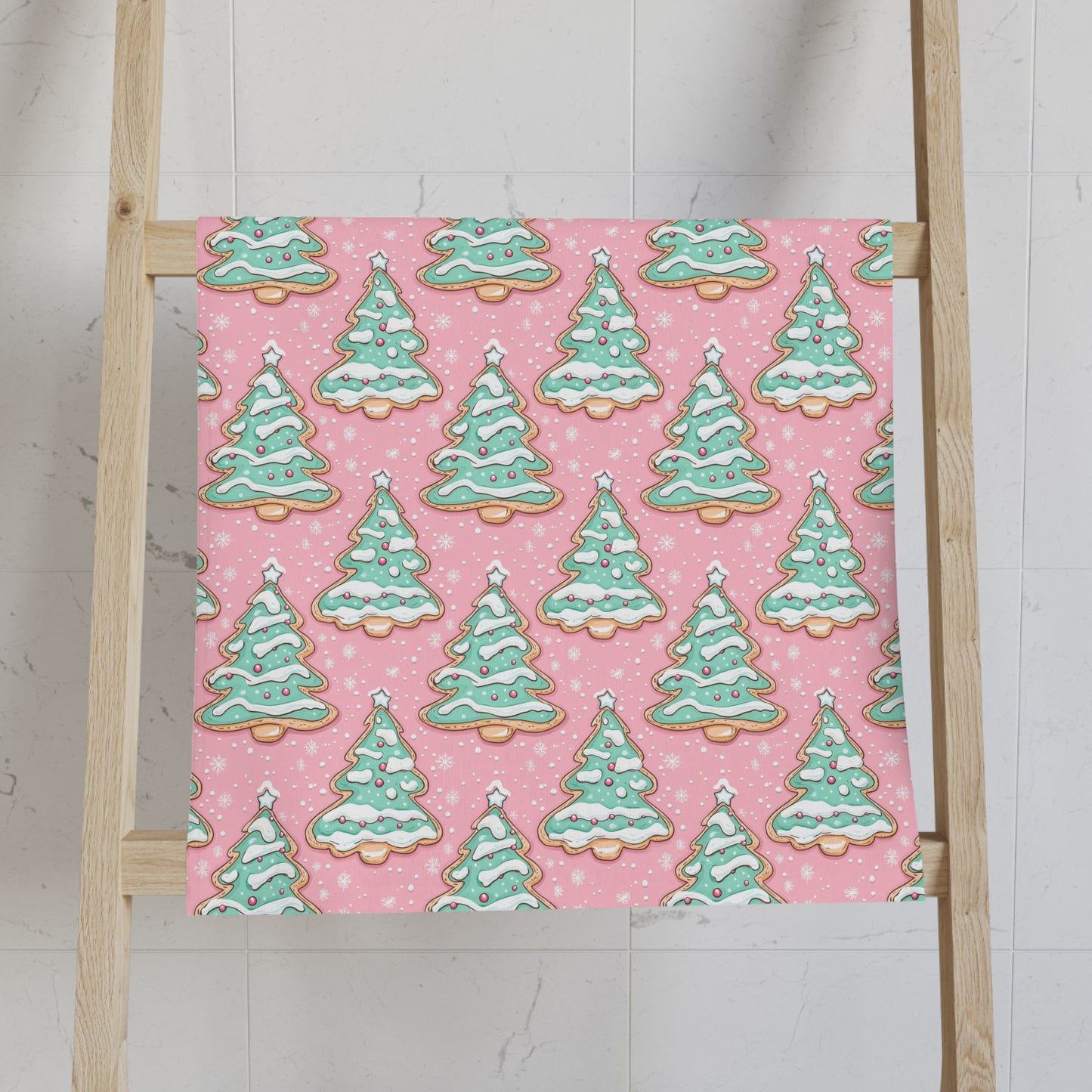 Christmas Tree Pattern Hand Towel — Pink Holiday Kitchen & Bath Decor
