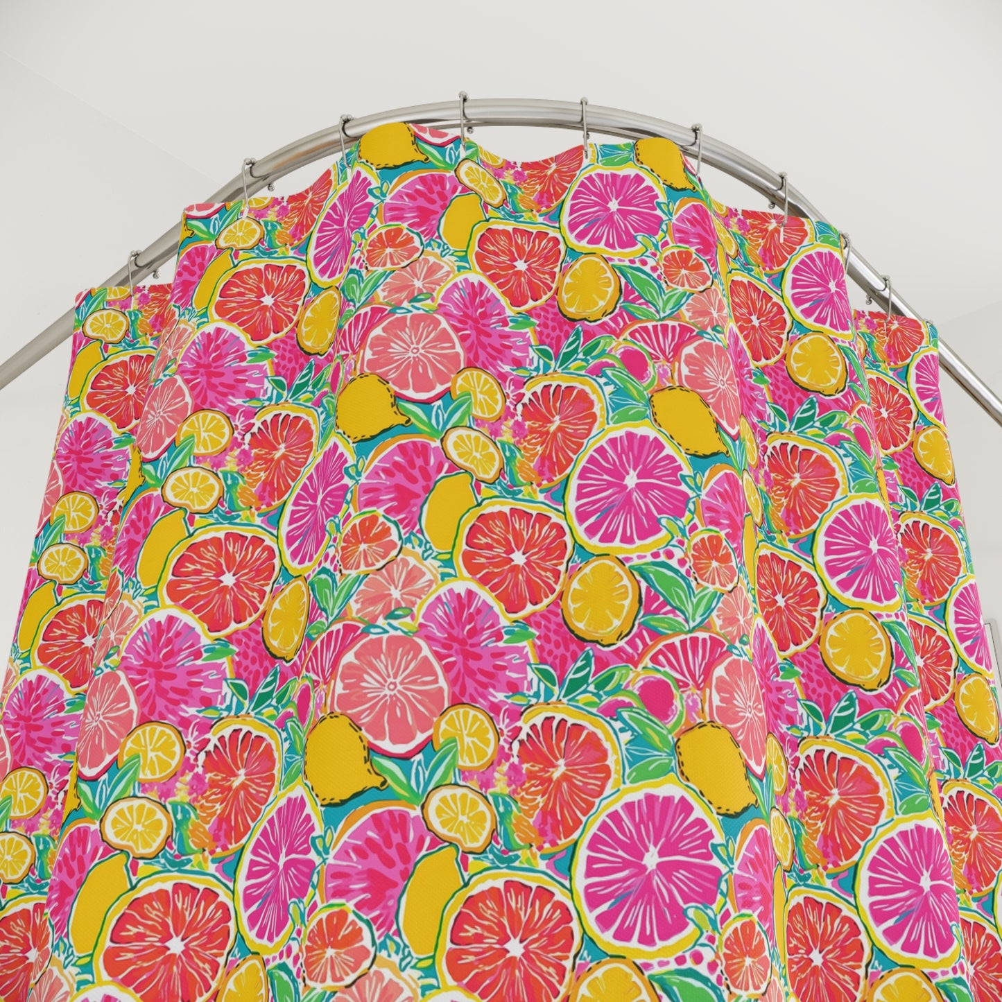 Citrus Splash Shower Curtain — Bright Pink & Yellow Fruit Bathroom Decor