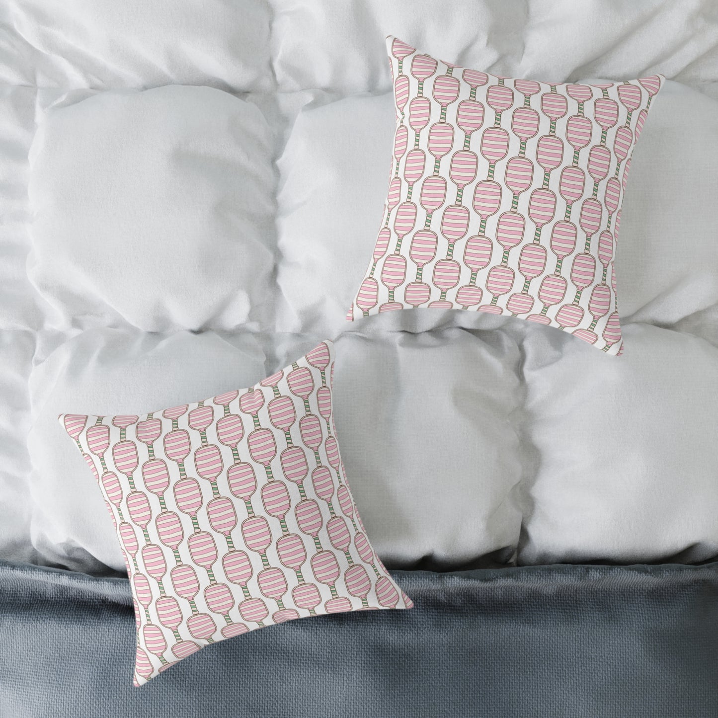 Pink Pickleball Preppy Pattern Pillow — Decorative Square Throw Pillow