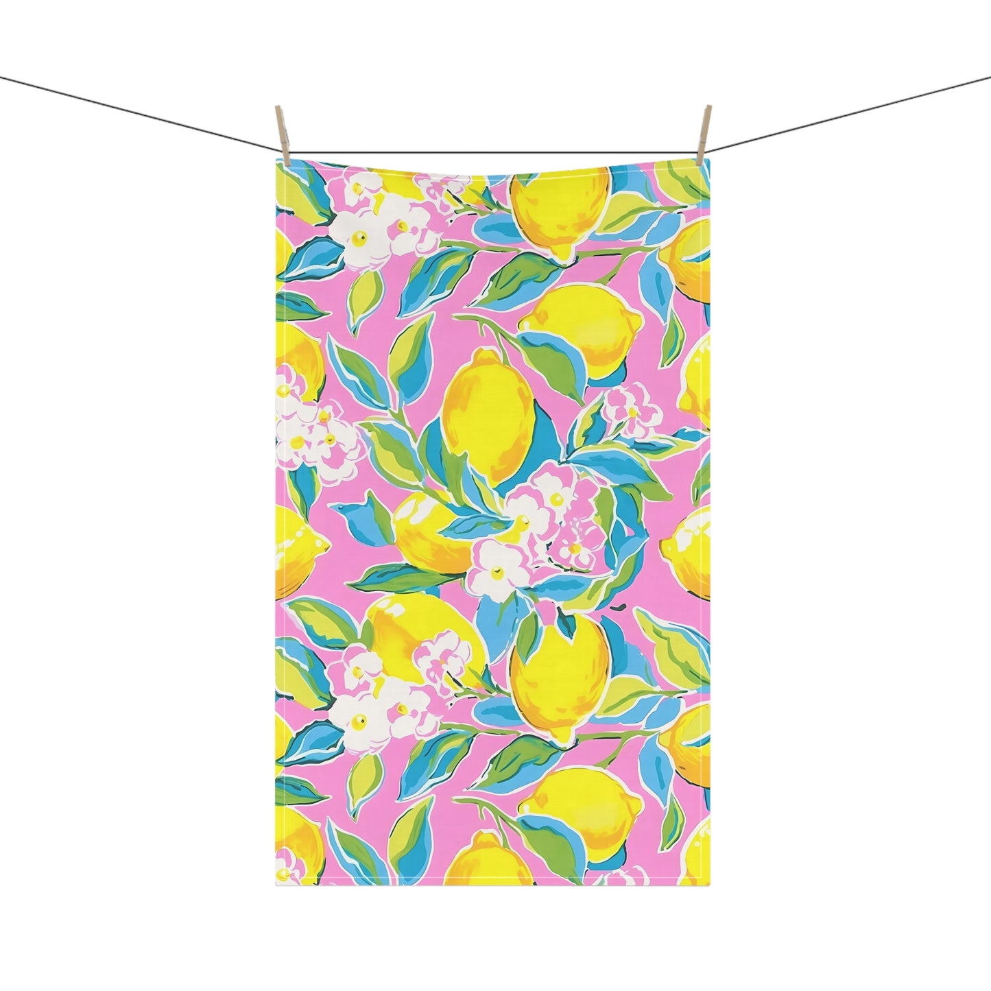 Lemon Blossom Tea Towel — Bright Pink Citrus Kitchen Towel