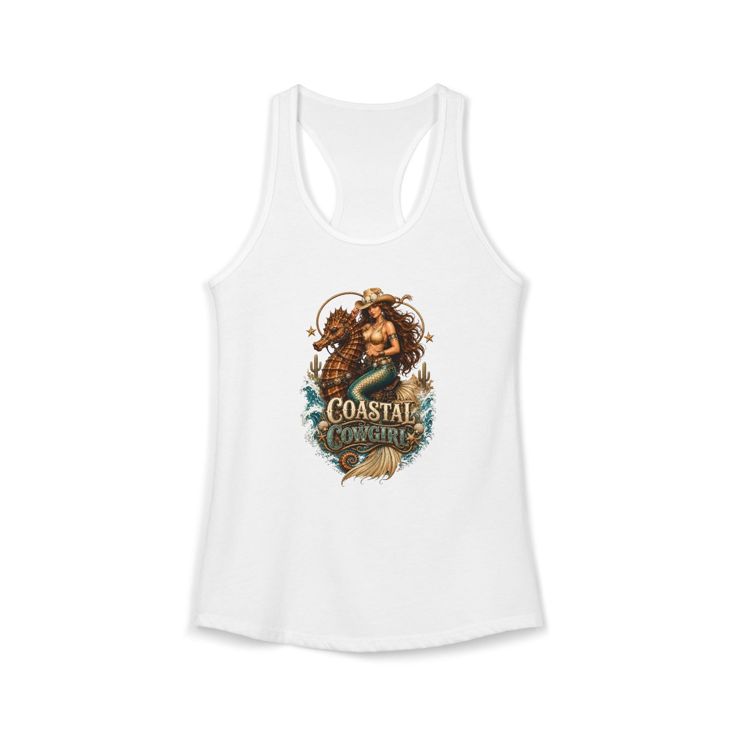 Coastal Cowgirl Seahorse Print Women's Racerback Tank Top