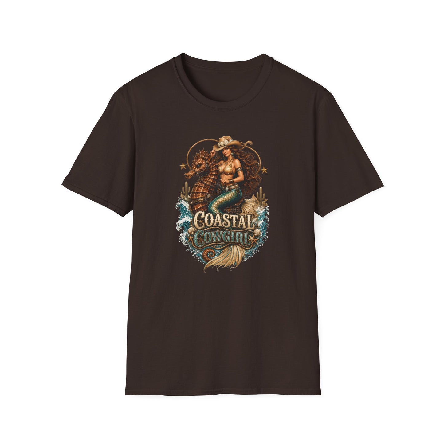 Coastal Cowgirl Mermaid T-Shirt — Western Beach Sea Horse Graphic Tee