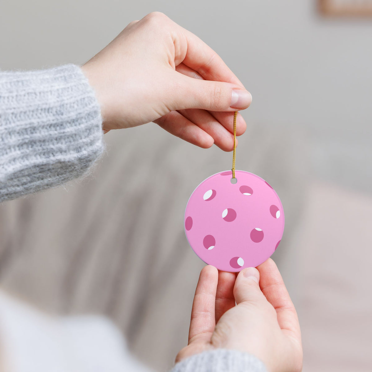 Pink Pickleball Ceramic Ornament — Cute Pickleball Friends Gift, Holiday Christmas Decoration