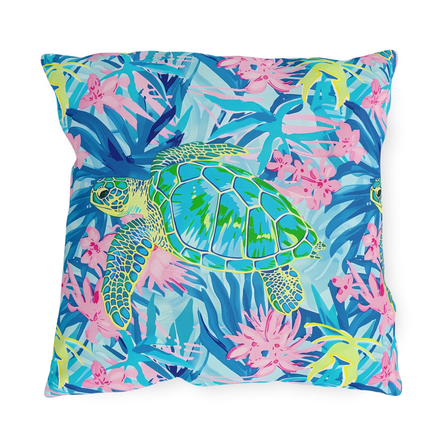 Sea Turtle Tropical Outdoor Pillow — Vibrant Coastal Patio Throw