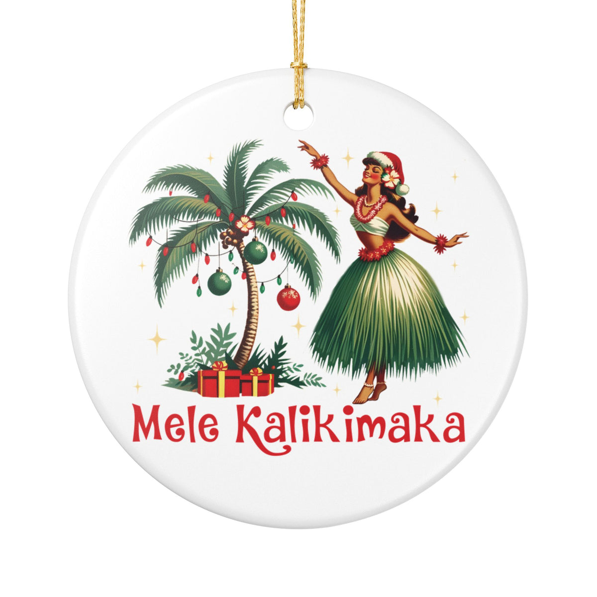 Mele Kalikimaka Ceramic Ornament — Hawaiian Hula Girl Christmas Holiday Decoration