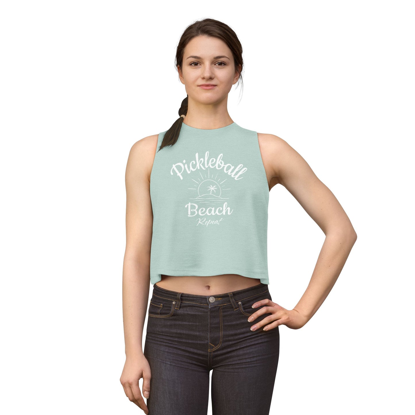 Pickleball Beach Crop Top — "Pickleball Beach Repeat" Women's Sleeveless Tank