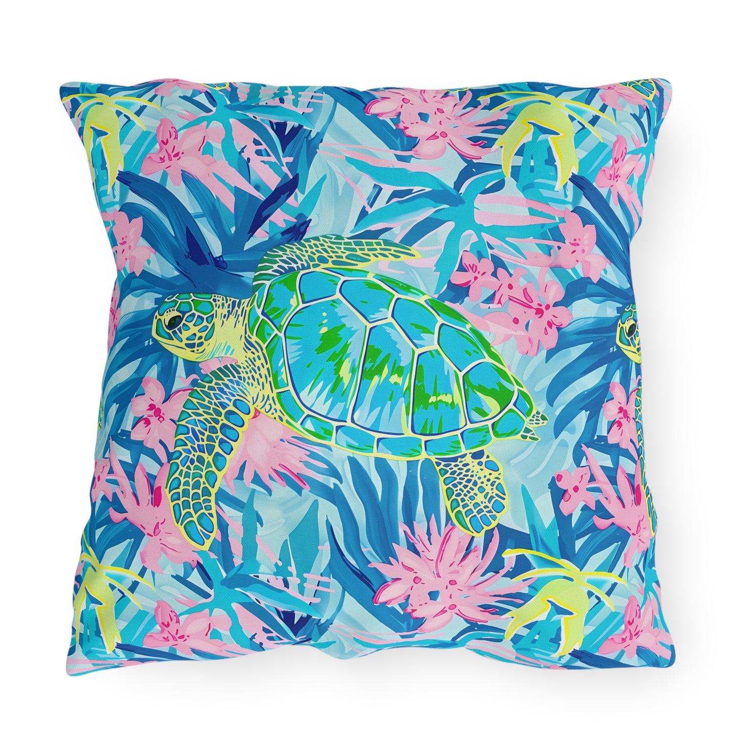 Sea Turtle Tropical Outdoor Pillow — Vibrant Coastal Patio Throw