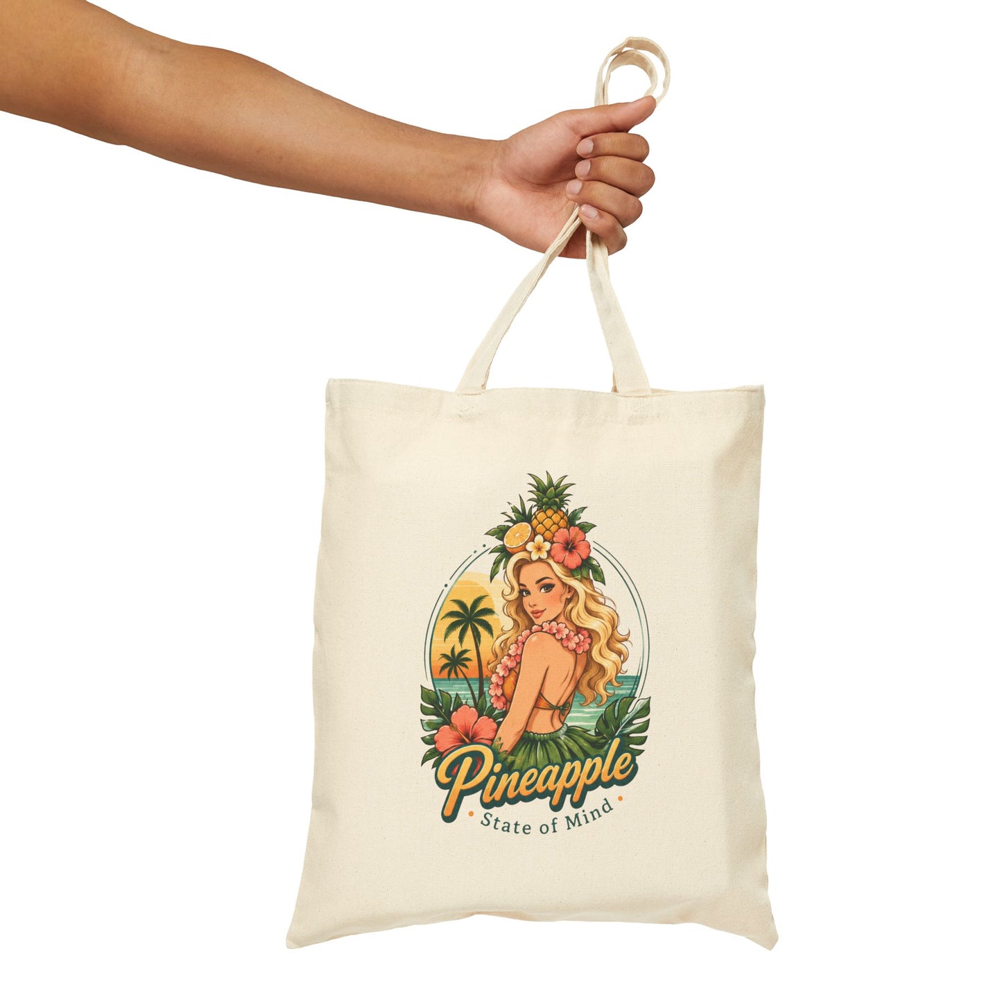 Pineapple Stat of MindvTote Bag — Vintage Pineapple Hula Girl Canvas Tote Bag