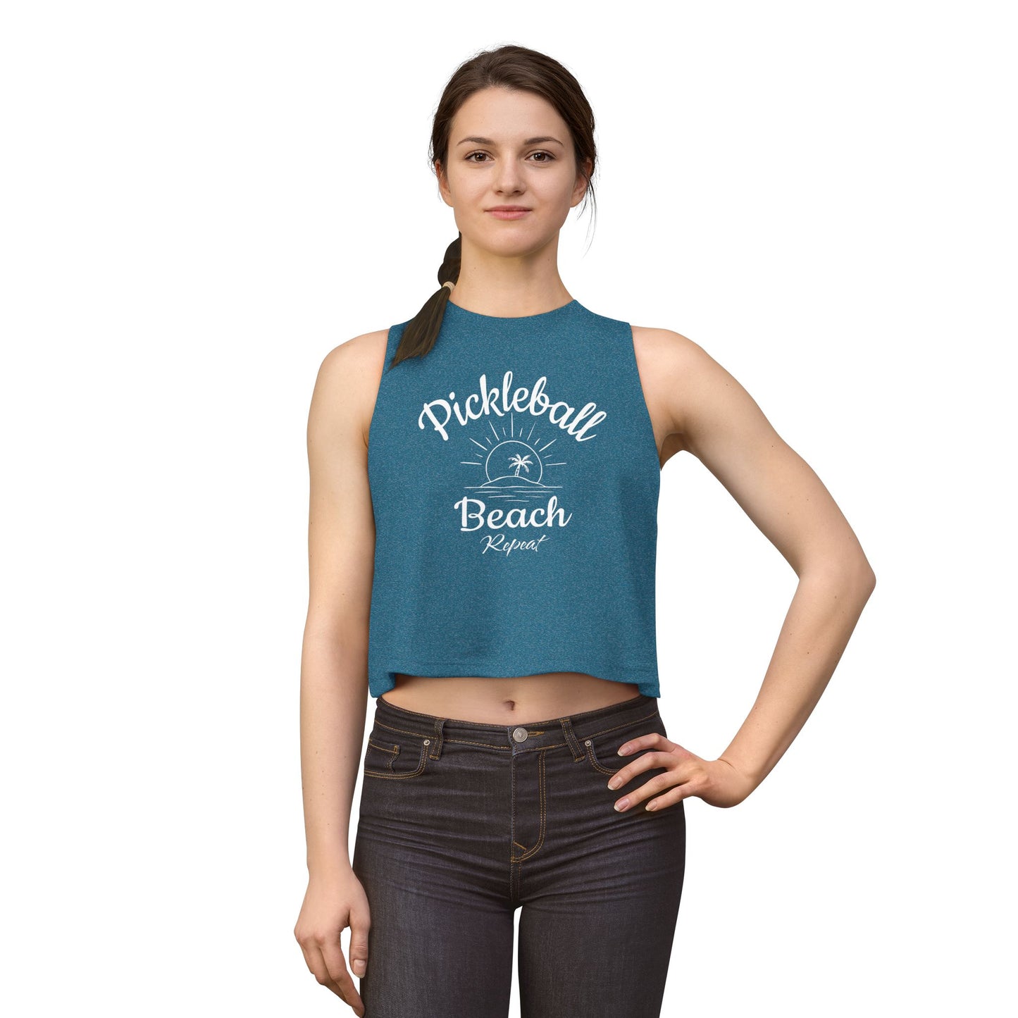 Pickleball Beach Crop Top — "Pickleball Beach Repeat" Women's Sleeveless Tank