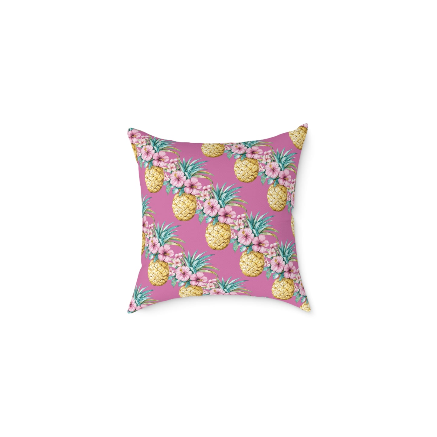 Pineapple Hibiscus Square Pillow — Tropical Floral Decorative Throw Pillow
