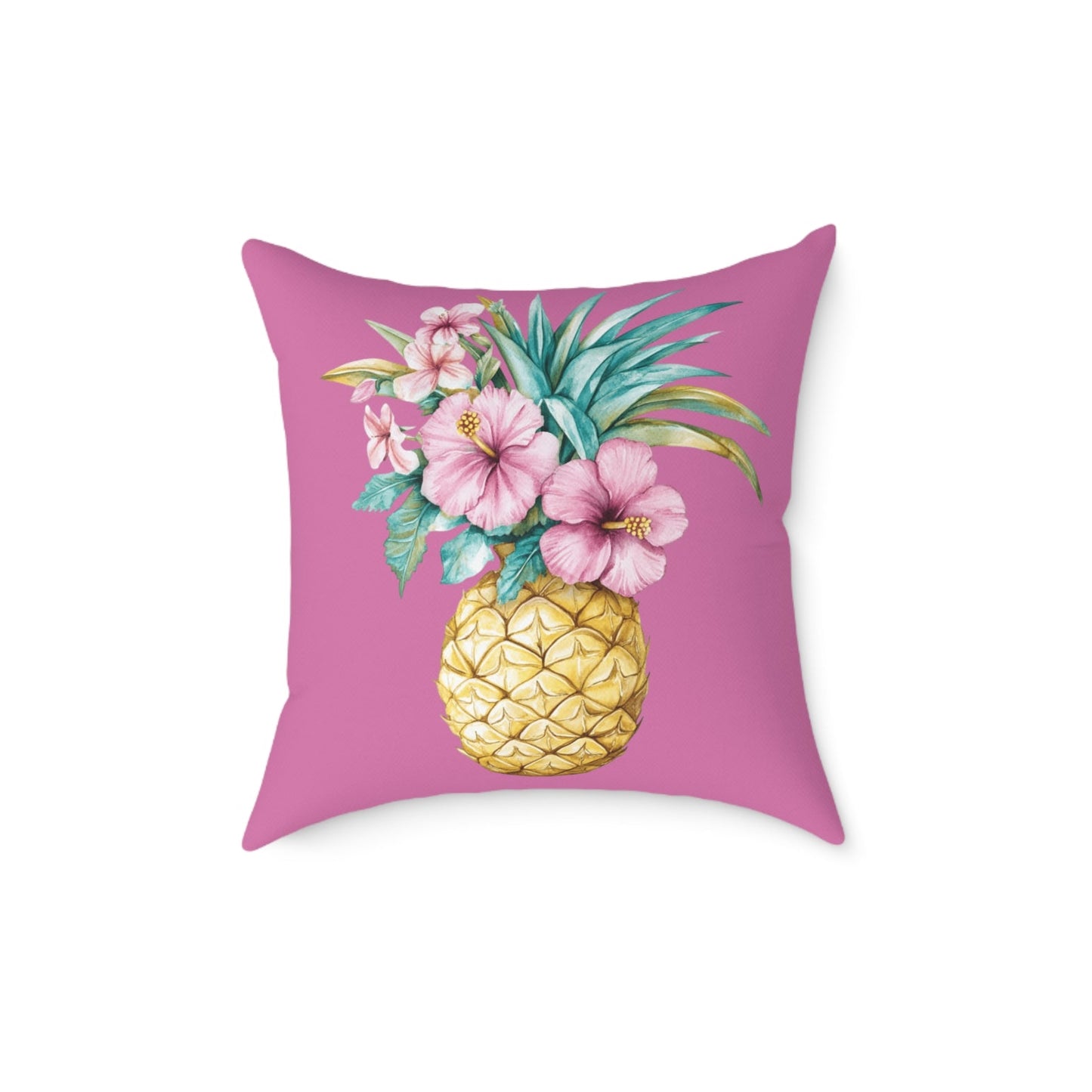 Pineapple Hibiscus Square Pillow — Tropical Floral Decorative Throw Pillow