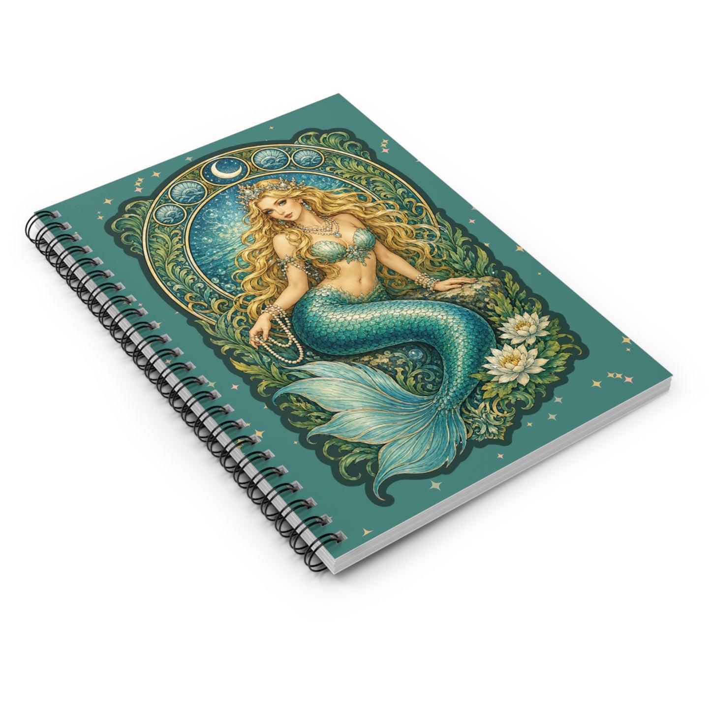 Mermaid Art Nouveau  Teal Spiral Notebook - Ruled Line