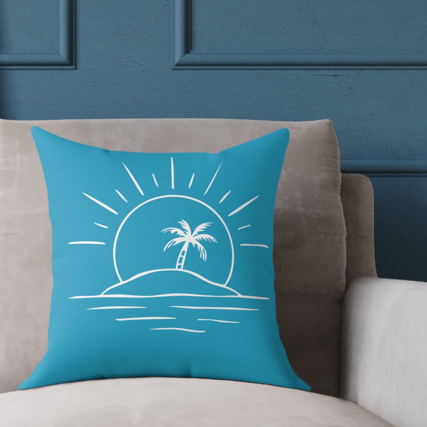 Tropical Sunset Palm Square Pillow — Beach Vibes Decorative Throw Pillow